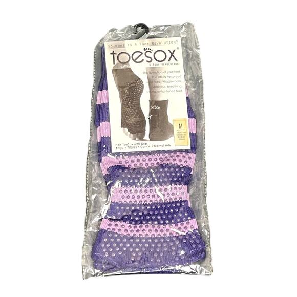 NEW Women's Dark Purple & Light Purple Striped ToeSox Treaded Socks M 8.5-10.5 - Picture 1 of 2